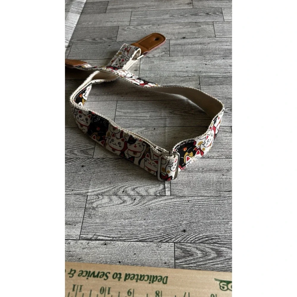 MUSIC FIRST Original Design‎ Fortune Cat Maneki Neko Canvas Leather Camera Strap